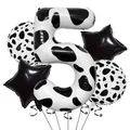 Kit de ballons chiffre 5 motif vache avec étoiles noires pour fête d'anniversaire - Nombre 5 (nn007)