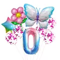 Butterfly and number 0 foil balloon set with rainbow stars and confetti balloons for parties - Number 0 Butterfly Kit