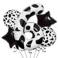 Set de 5 ballons motif vache avec un grand chiffre 6 et des étoiles noires - Nombre 6 (nn007)