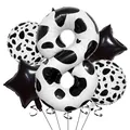 Vue détaillée du ballon numéro 8 imprimé vache avec des ballons étoiles noires - Nombre 8 (nn007)