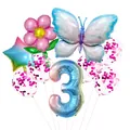 Detail of butterfly and number 3 balloon set with pink confetti latex balloons - Number 3 Butterfly Kit