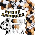 Farm animal party kit with cow print balloons, 40-inch number 4 and Happy Birthday banner - Number 4 Set