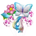 Rainbow number 4 balloon set with butterfly, star, flower and pink confetti latex balloons - Number 4 Butterfly Kit