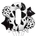 Détails du kit ballons chiffre 0 motif vache 40 pouces avec étoiles noires pour fête ferme - Nombre 0 (nn007)