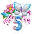 Detailed set of 5th birthday balloons with gradient butterfly and number five - Number 5 Butterfly Kit