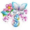 Detail of party balloon set including gradient number 8, butterfly and confetti balloons - Number 8 Butterfly Kit
