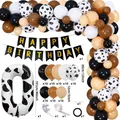 Details vom Kuh-Motiv Ballon-Girlanden-Set mit Zahl Null und Geburtstagsbanner - Nummer 0 Set