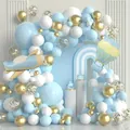 Kit arche de ballons bleu ciel et blanc avec ballons en aluminium avion et montgolfière - Chaîne de Ballons Frais Bleu Blanc