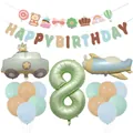 Set palloncini numero 8 verde oliva con banner orsetto, palloncini auto e aereo - Set Numero Otto Verde Oliva