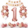 Roségoldenes Luftballon-Set zum 1. Geburtstag mit Banner und Herzfolienballons - Roségold Set