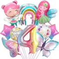 Detailset aus 10 Regenbogen-Folienballons für den 4. Geburtstag mit Feen und Schmetterlingen - 4. Geburtstag Thema (Kit 4)