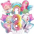 Set palloncini 8° compleanno con fata, farfalla, arcobaleno e numero 8 rosa - Tema 8° Compleanno (Kit 8)