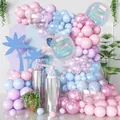 Pastel macaron balloon arch kit with pink blue purple and iridescent latex balloons - Macaron Pearlescent Style