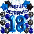 Kit décoration 18e anniversaire bleu royal et noir avec ballons et banderole joyeux - Ensemble 18e Anniversaire