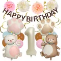 Details zum 1. Geburtstag Set mit Bärenballons, Folienzahl 1 und Happy Birthday Girlande - Nummer 1 Set