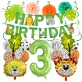 Jungle animal themed 3rd birthday party decoration set with balloon kit and banner - Animal Banner Set Style 3