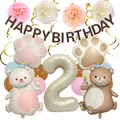 Detailansicht der Bären-Folienballons und cremefarbenem Set zum 2. Geburtstag - Nummer 2 Set