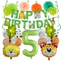 Set decorazioni 5° compleanno tema safari giungla con banner verde e palloncini animali - Set Banner Animale Stile 5