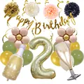 Detailed set of 2nd birthday balloons with champagne bottle, banner and floral accents - Age 2 Set