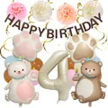 Detailliertes Set zum 4. Geburtstag mit Bärenballons, Folienzahl 4 und Geburtstagsbanner - Nummer 4 Set