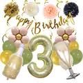 Champagne bottle and glass balloon set with golden number 3 for 3rd birthday party decor - Age 3 Set