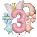 Pink butterfly and daisy balloon set for girl's 3rd birthday party celebration - Butterfly Rainbow Set (Number 3)