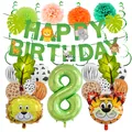 Set compleanno giungla con striscione Happy Birthday, palloncino numero 8 e animali - Set Banner Animale Stile 8