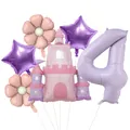 Kit ballons château princesse avec chiffre 4 violet, marguerites et étoiles - Style Château Étoile Marguerite Nombre IV (Set Princesse 4)