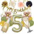 Birthday party set with champagne foil balloon, gold banner and number 5 balloon - Age 5 Set