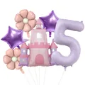 Détail du kit ballons château de princesse avec chiffre 5 violet et marguerites - Style Château Étoile Marguerite Nombre V (Set Princesse 5)