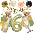 Detail of 6th birthday party kit with champagne foil balloons and happy birthday banner - Age 6 Set