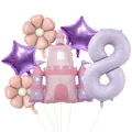 Détail du kit de ballons château de princesse rose et chiffre 8 violet pour fête - Style Château Étoile Marguerite Nombre VIII (Set Princesse 8)