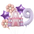 Set de ballons château et marguerite avec grand chiffre 9 lavande pour fête d'enfant - Style Château Étoile Marguerite Nombre IX (Set Princesse 9)