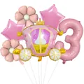 Pink princess carriage balloon set with number 3 and daisies for birthday party decor - Number 3 Style (Set 3)