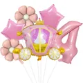 Detail of pink princess carriage balloon set with daisy flowers and star foil accents - Number 4 Style (Set 4)