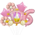 Pink princess carriage balloon set with number six and flower accents for party decor - Number 6 Style (Set 6)