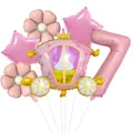 Pink pumpkin carriage balloon set with number 7 and daisies for birthday party decor - Number 7 Style (Set 7)