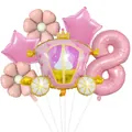 Pink princess pumpkin carriage balloon set with flowers and large number 8 for birthday - Number 8 Style (Set 8)