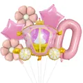 Pink princess carriage foil balloon set with number zero and stars for party decoration - Number 0 Style (Set 0)