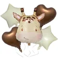 Set de 5 ballons girafe en aluminium crème avec formes cœur et étoile pour fête d'anniversaire - Cerf Marron