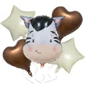 Set de 5 ballons avec tête de zèbre, cœurs marrons et étoiles crème pour décoration de fête - Zèbre Marron