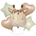 5pcs giraffe head foil balloon set with green stars and champagne hearts for kids birthday - Deer Caramel