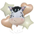 Cute zebra animal 5-piece foil balloon set with stars and hearts for kids birthday party - Zebra Caramel