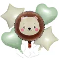 5-piece lion animal balloon set with heart and star shapes for birthday party decor - Little Lion Olive Green