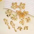 Vintage irregular golden lava texture earrings set with pearl details for women - Gold Multi-Design Earrings Set (6598001HB)