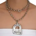 Collar de doble capa plateado con cierre de barra y gran colgante geométrico - Geométrico Cierre OT Plateado Doble Capa (6625202HB)