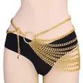 Layered gold body chain with punk style metal rings and cascading fringe detail - Gold