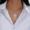 Juego de collares plateados de tres capas con colgante de flor y gemas de colores - Collar / Estilo Flor 3D Piedra Colorida (6606302HB)