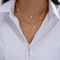 Juego de collares dorados de tres capas con dijes de corazón y cierre de barra en blusa - Collar / Estilo de Capas Combinación Corazón (6606201HB)