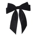 Barrette à cheveux élégante en velours noir avec grand nœud et longs rubans soyeux - Noir